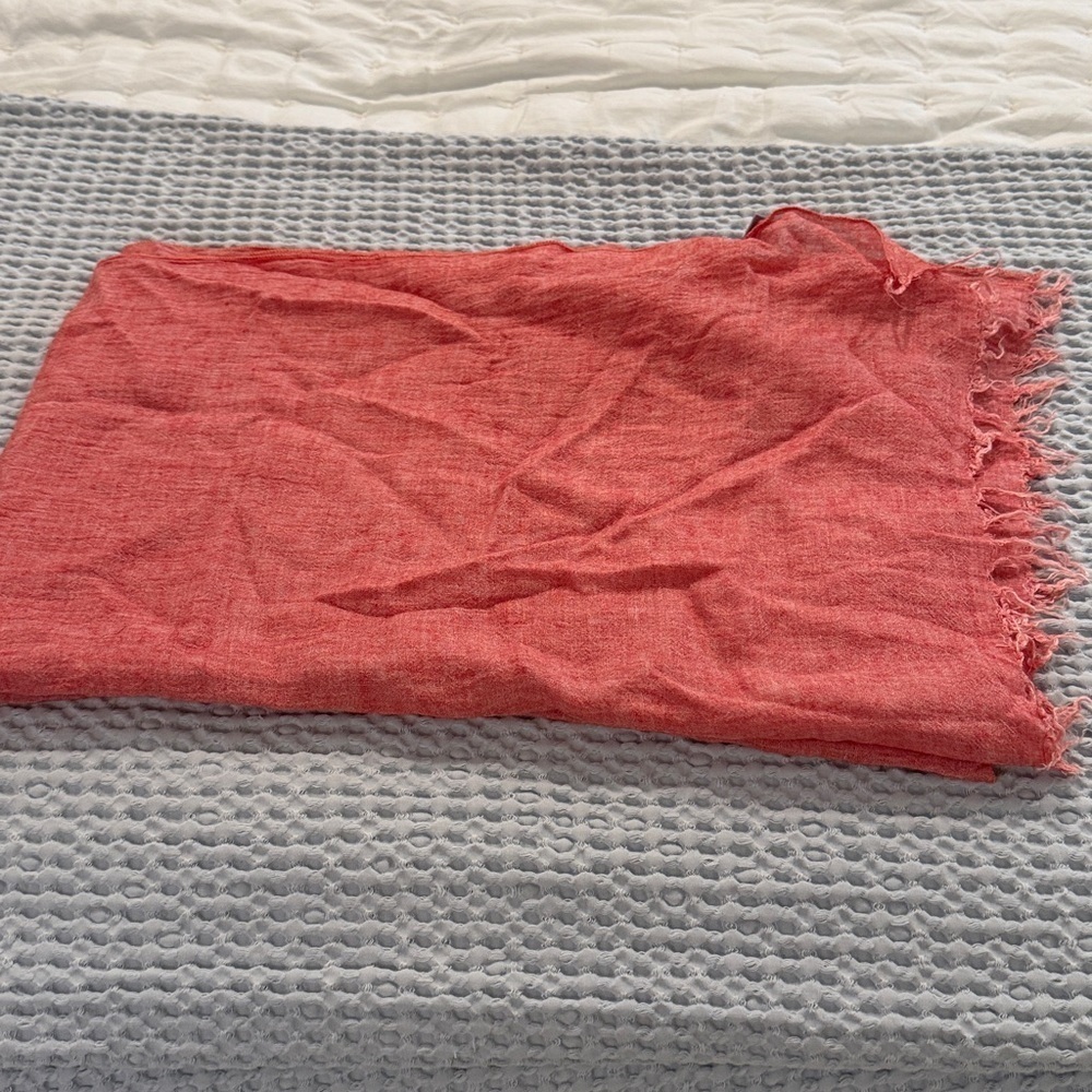 J.Jill Woven  Red Rectangular Fringed Scarf 72 x 50 inches (42)